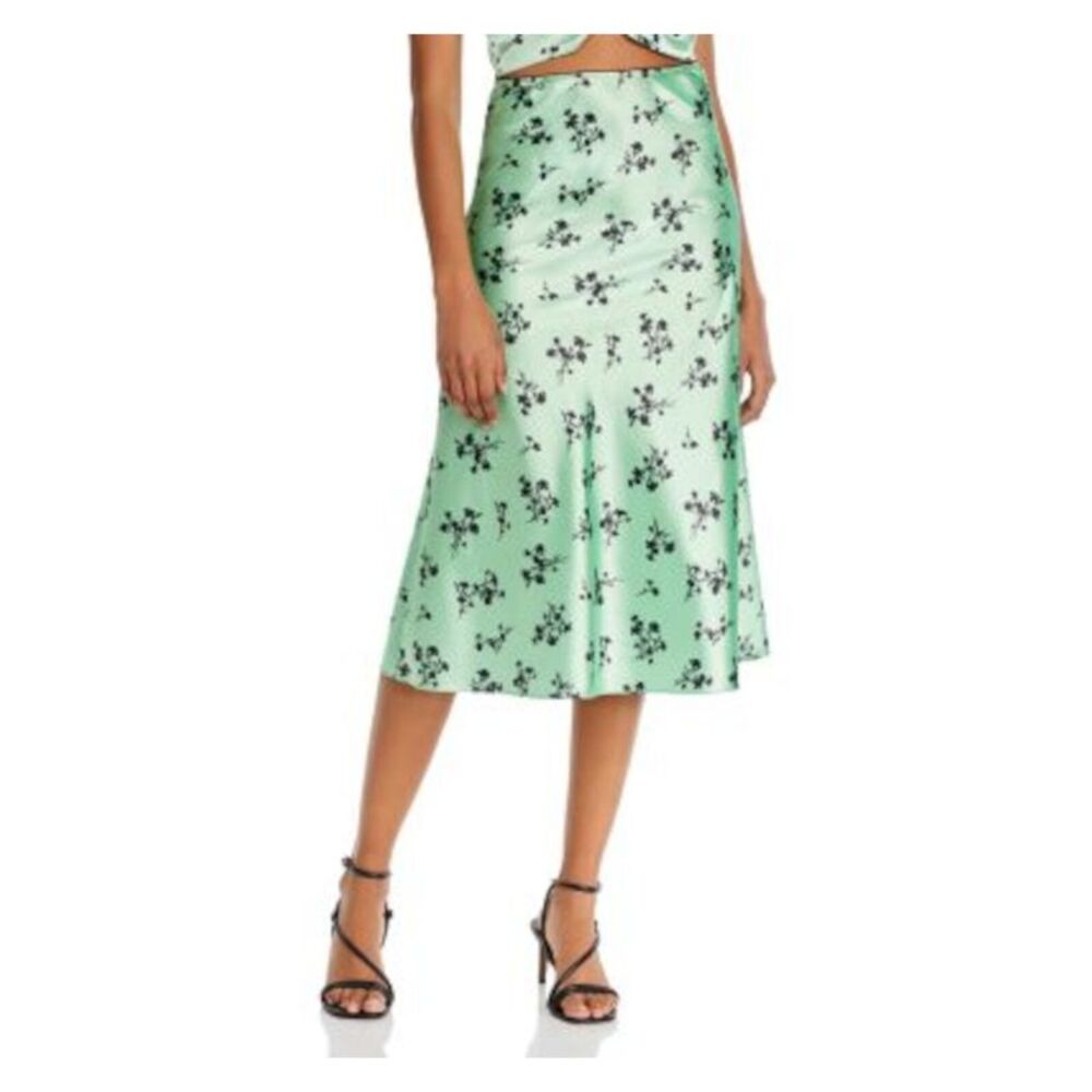 LIKELY Womens Green Lace Trimmed Floral Midi Skirt Size: 4